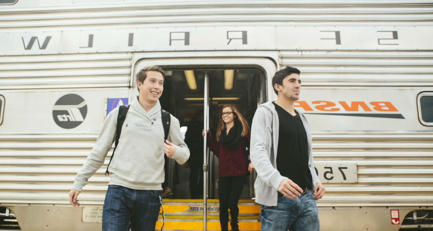 students exiting train in Naperville